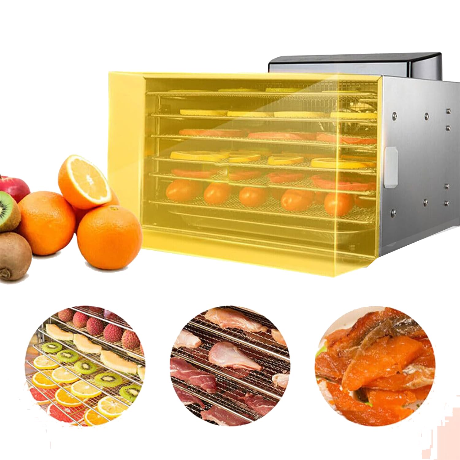 Deshidratador de Alimentos de 6 Niveles - Secador de Frutas Para el Hogar Con 6 Plantas - Acero Inoxidable
