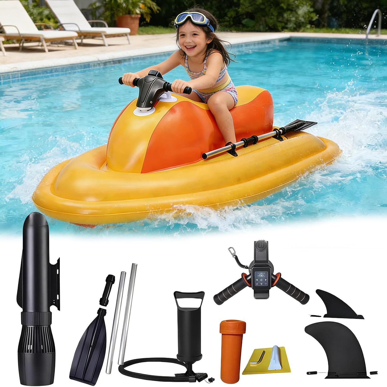 Electric Jet Boat with Underwater Scooter,1-2 Persons Water Propulsion Jet Ski,3-9km/H Speed,130min Runtime,9-Speed Adjustment,for Pool Lake Ocean Sea Yellow