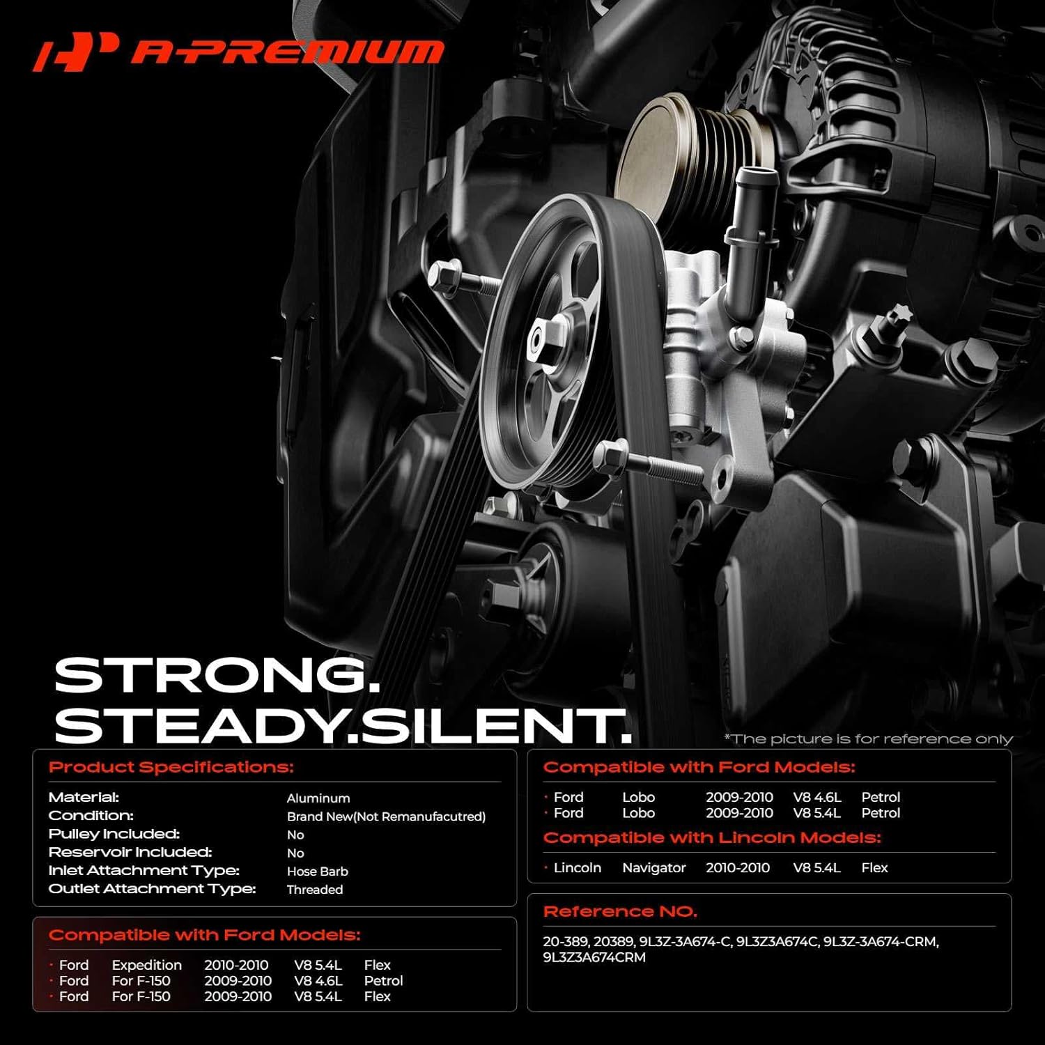 A-Premium Power Steering Pump Compatible with Ford F-150 F150 2009-2010, Lobo 2009-2010, Expedition 2010 & Lincoln Navigator 2010, 4.6L 5.4L, Replace # 9L3Z3A674C