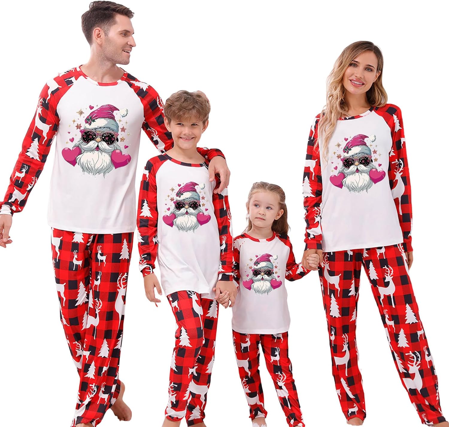 YRAETENM Family Christmas Pajamas Matching Sets Xmas Jammies Casual Plaid Long-Sleeve Sleepwear Sets Holiday Matching Jammies