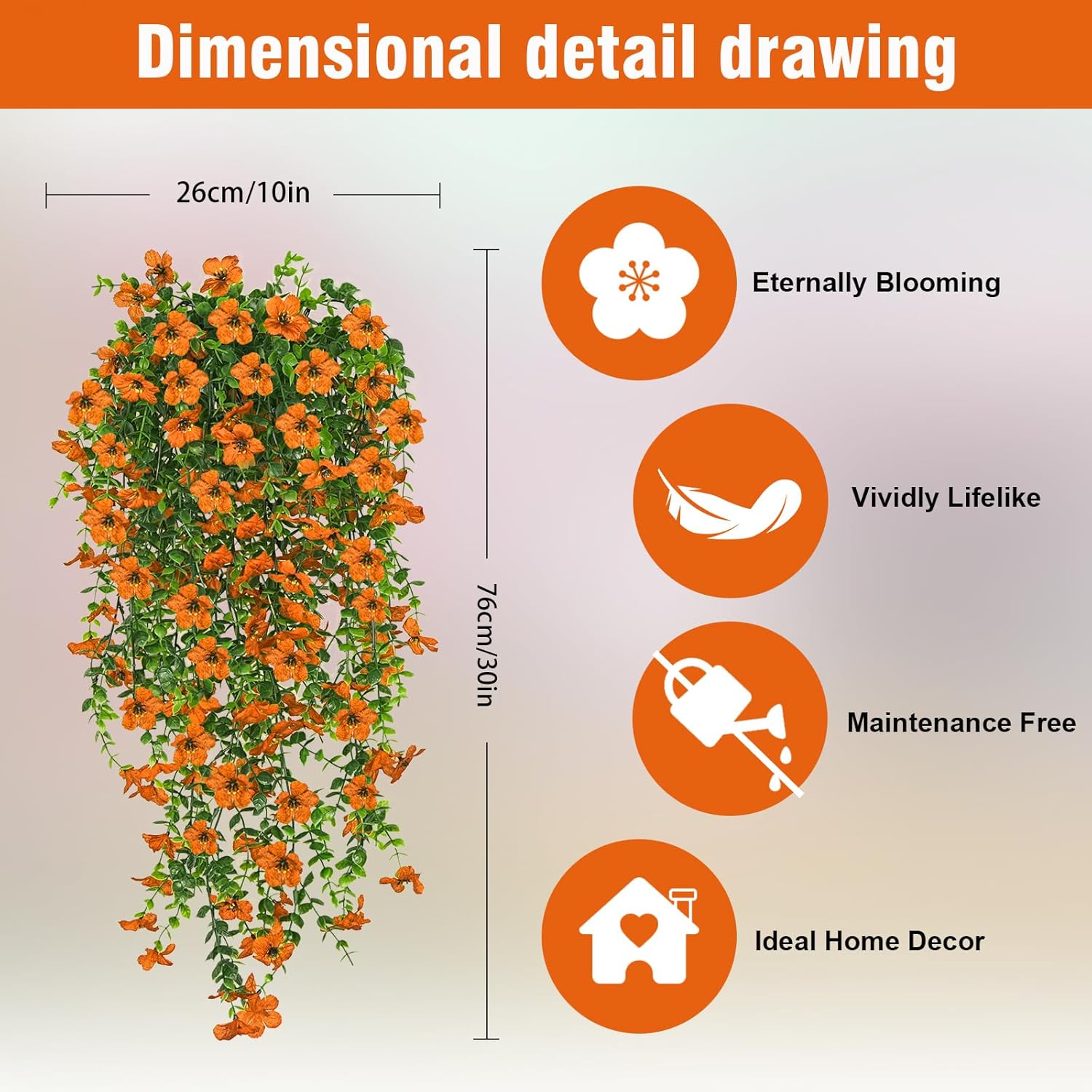 Artificial Hanging Flowers 4 Bundles UV Resistant Fake Flowers for Outdoor Decor Realistic Silk Flower Faux Plants for Patio Porch Garden Yard (Orange) - Image 3