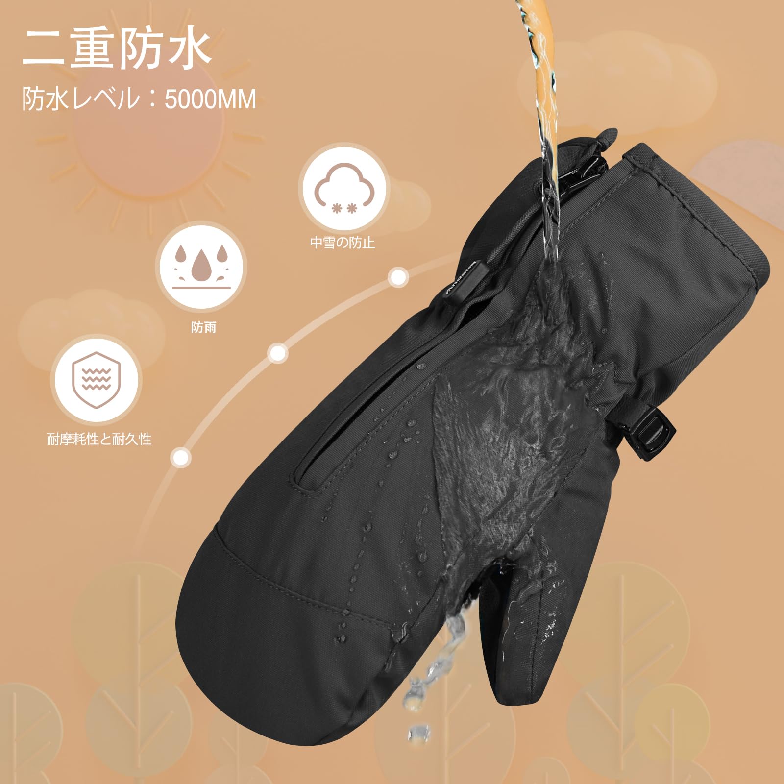 Andake Guantes de Esquí para Niños Impermeable Mitones de Invierno (S(2-4 Year Old), Negro)