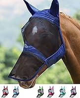Vista 8 de Harrison Howard CareMaster Pro - Máscara luminosa para mosca de caballo, gran espacio para los ojos, nariz larga con orejas, protección UV