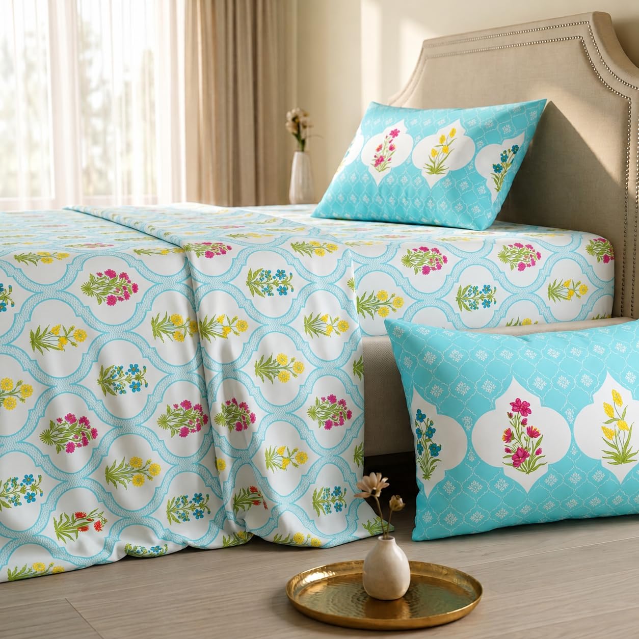 Home Ecstasy King Cotton Bedsheet Set - Light Blue -27