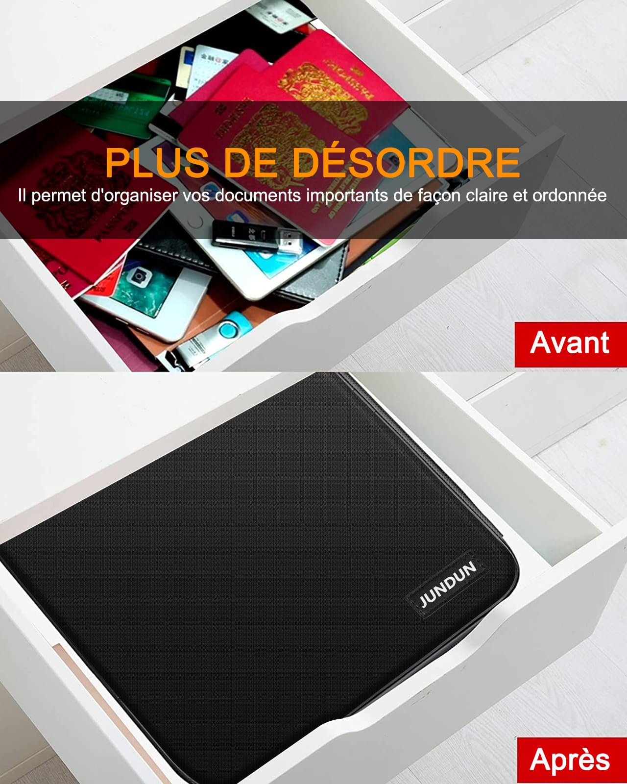 JUNDUN Organisateur de Documents avec serrure, Sac ignifuge