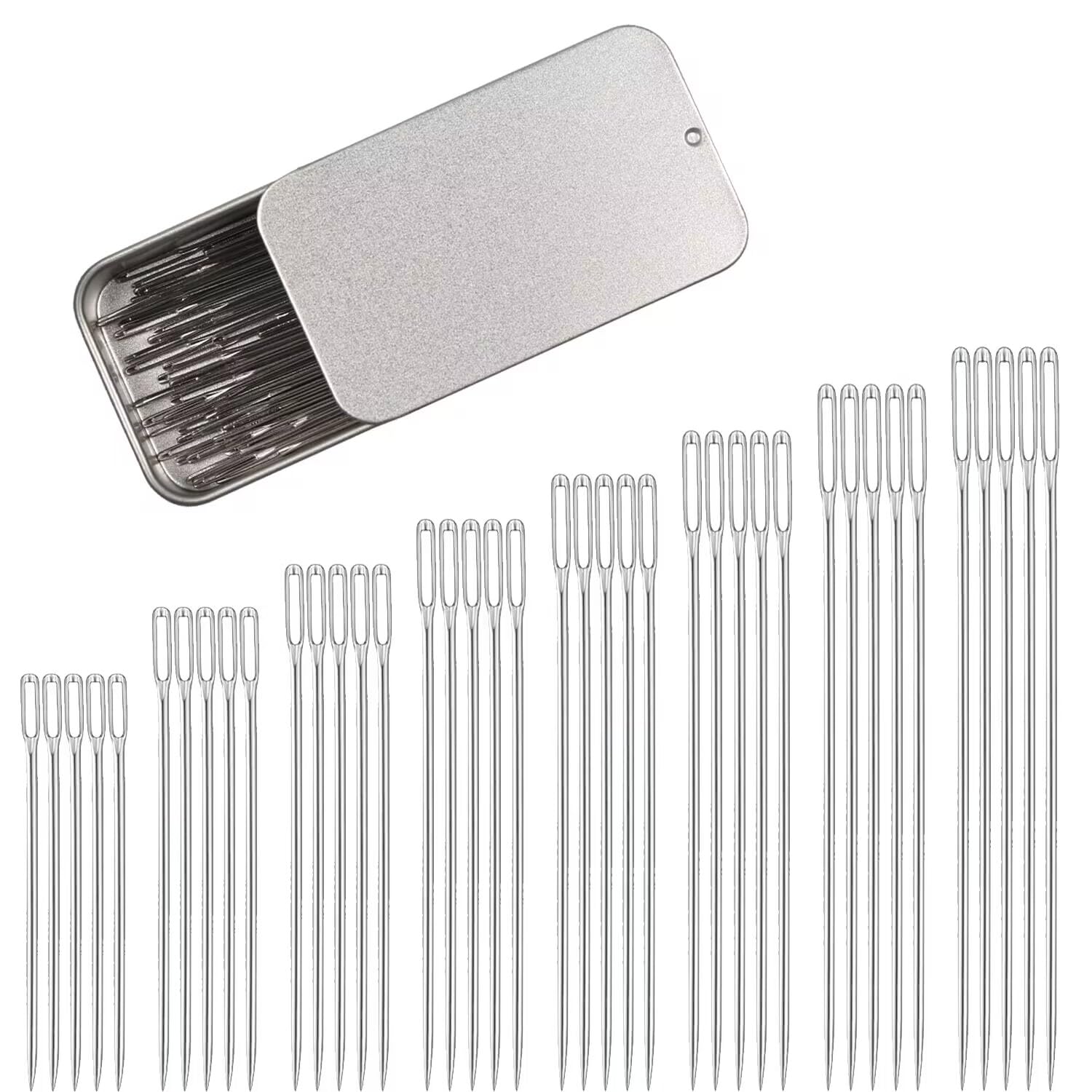 40/80PCS Large Eye Sewing Needles - 8 Sizes Hand Sewing Sharp, Embroidery, Leather, Stainless Steel Yarn With Threaders &amp; Stitch Markers (Silver 80pcs)