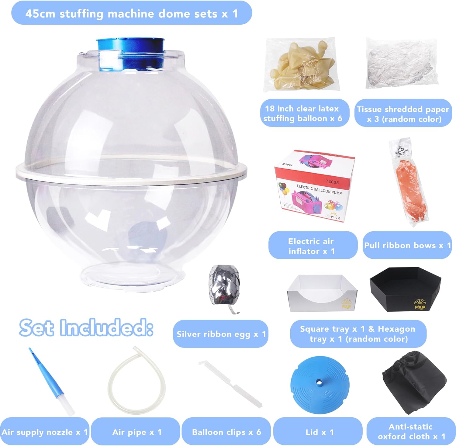 Blue Balloon Stuffing Machine Stuffer Set for Gift Decoration DIY Stuff Balloons 45cm/18inch Stuffing Balloons