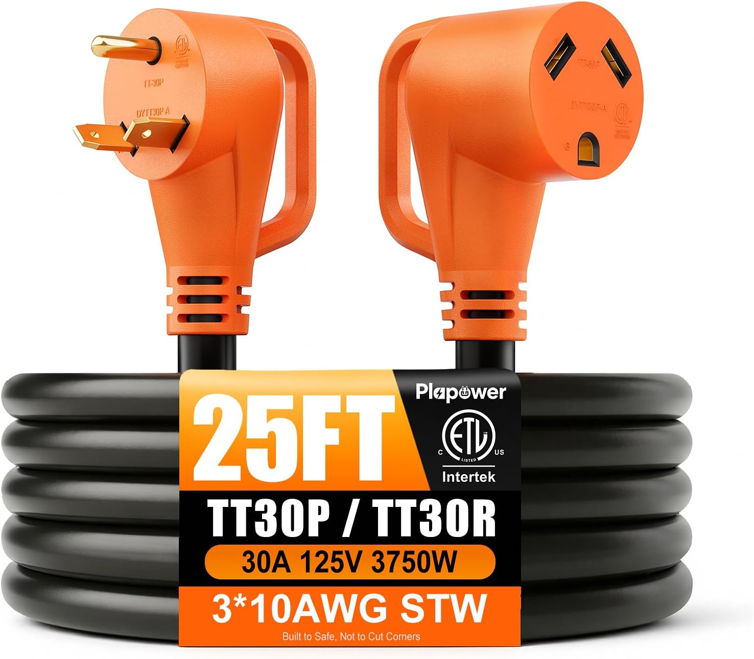 25 FT 30 Amp RV Extension Cord, RV Power Cordwith Grip Handle & Organizer, NEMA TT-30P to TT-30R Heavy Duty 10 Gauge STW 3-Wire for RV Trailer Campers 125V, 3750W,ETL Listed