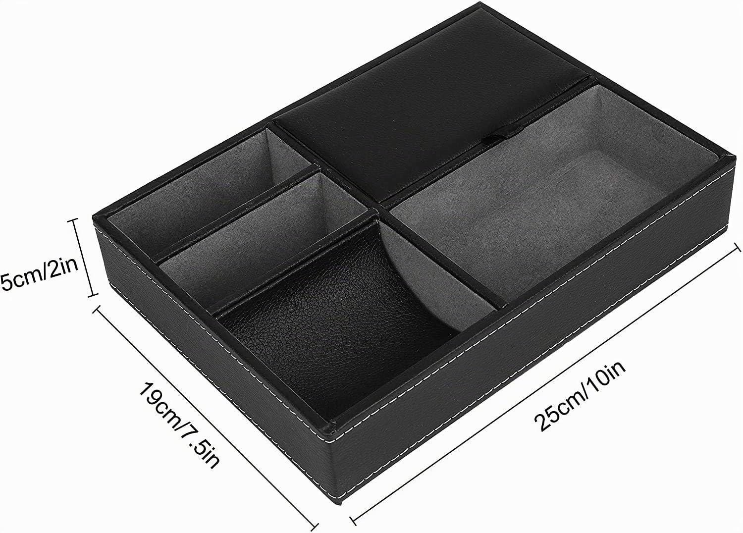 Svuotatasche in Pelle, Accessori Uomo Scrivania Organizer, 5 Scomparti Dresser Portafoglio da ufficio Storage Vassoio Box per Chiavi, Telefono, Portafoglio, Moneta