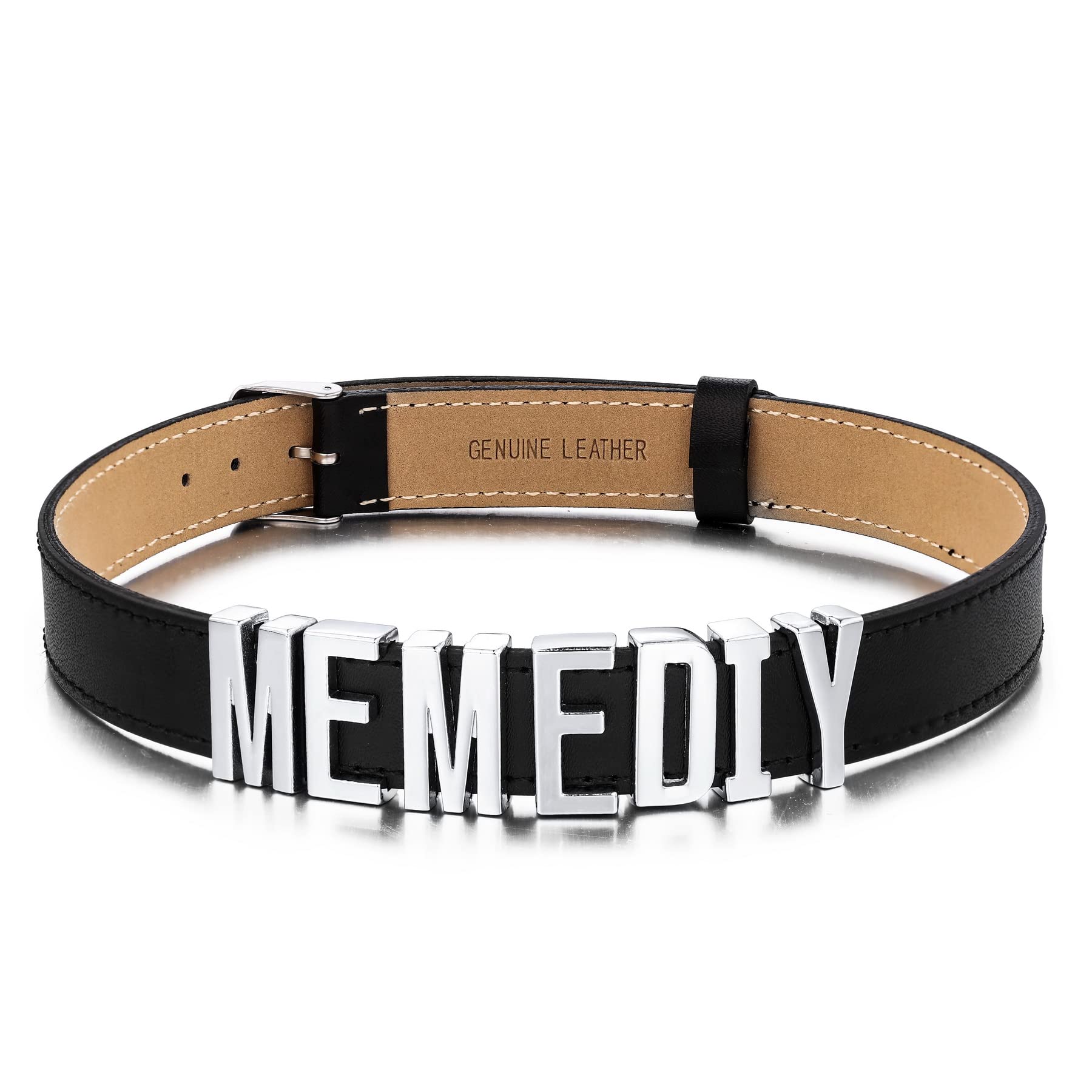MeMeDIYPersonalized Black Choker Necklace Leather Choker for Women Teen Custom Name/Word Adjustable Choker Collar Gothic Choker Personalized Gifts