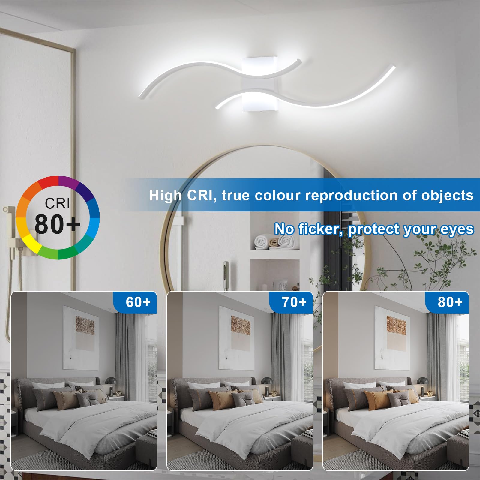 Comely Applique da Parete Interno LED, 27 W 3000 LM Moderno Lampada da Parete LED, Bianco Linea Lampade a Muro per Camera da Letto, Soggiorno, Corridoio, Bianco Freddo 6500 K