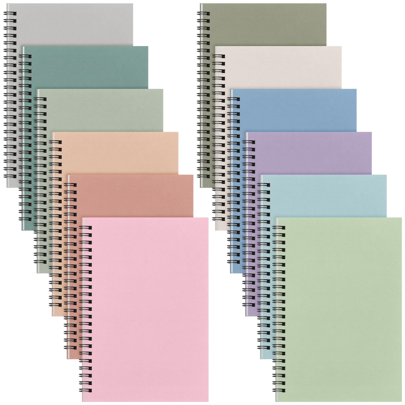 Fuutreo 12 quaderni a spirale per lavoro, formato A5, 21 x 14 cm, a righe, con copertina in carta kraft, 12 colori, 60 fogli, 120 pagine, per ufficio e scuola (colore pastello, classico)