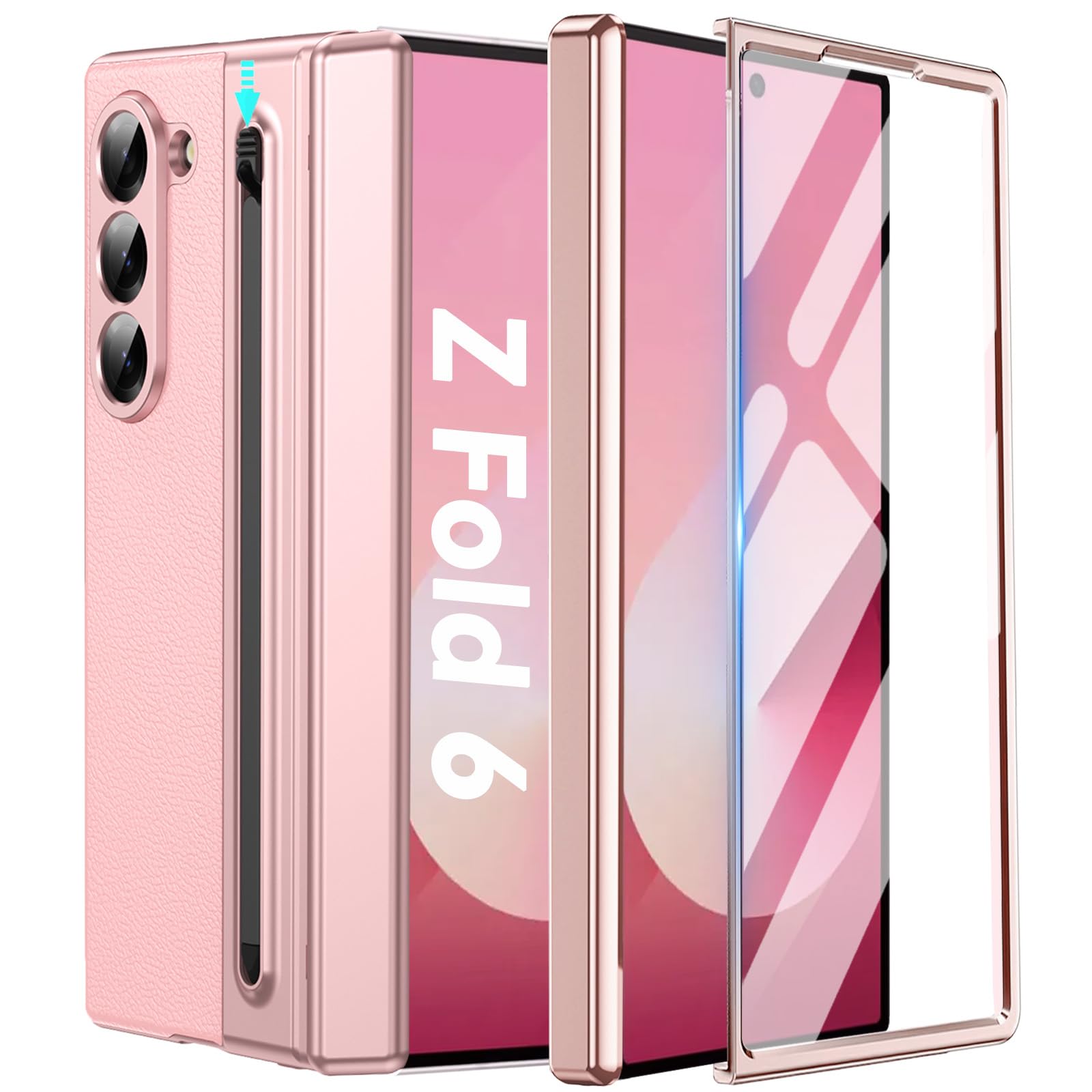 Deekeewe Case for Samsung Galaxy Z Fold 6 with Screen Protector ＆ Hinge Protection,Slim Fit Leather Protective Phone Cover with Writing Pen ＆S Pen