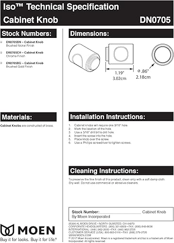 Miniatura 5 de Moen DN0705BN Iso Collection - Tirador de cajón y pomo para gabinete, 1 unidad (paquete de 2), níquel cepillado