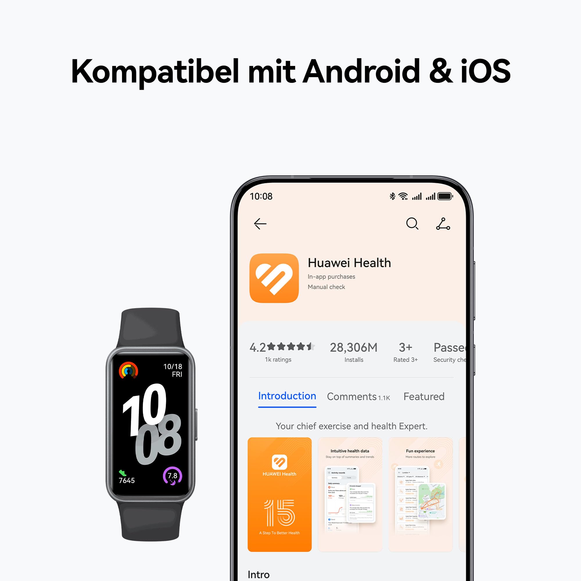HUAWEI Band 10 Smartwatch, Fitness-Tracker, Schwarz | 24/7 Tracking bietet genaue Schlafanalyse & HRV-Messung. Perfekt für Fitness-Enthusiasten zur täglichen Regeneration.