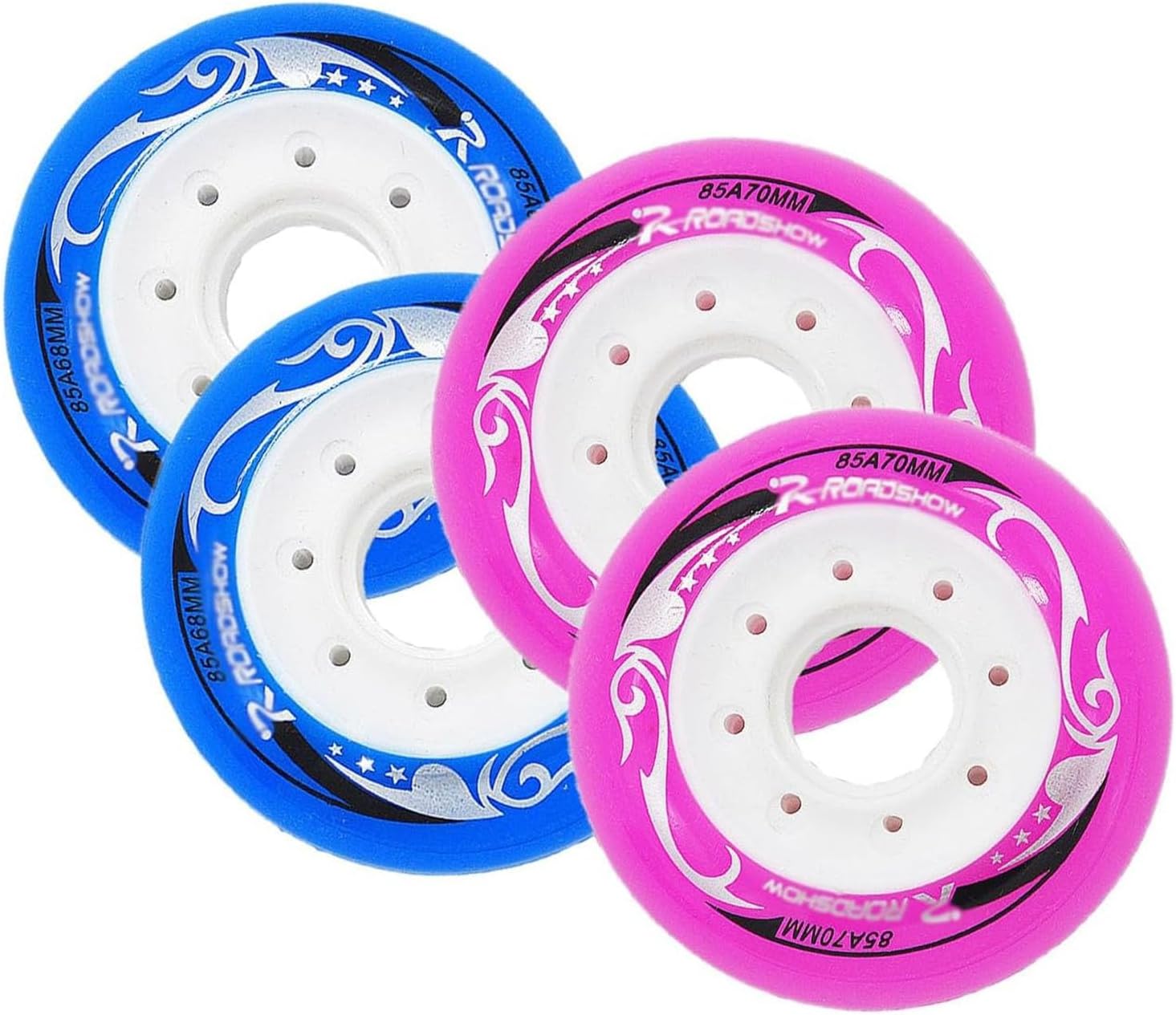 Inline Skate Replacement Wheels Outdoor & Indoor 8pcs Inline Skate Wheels 85A Kids Replacement Flat Wheels - 62/64/68/70mm with 16 Bearing,Blue,62mm
