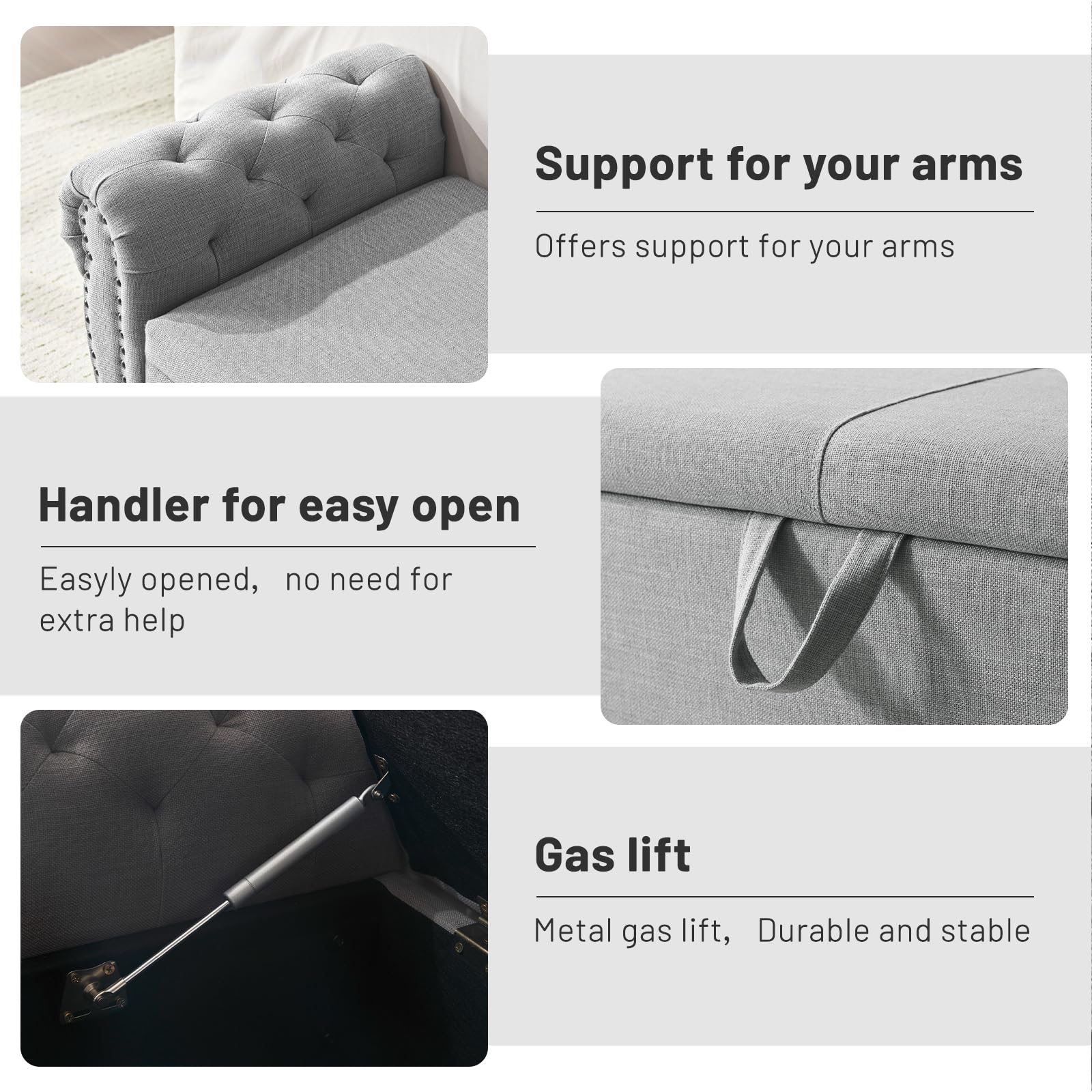 Furniliving Storage Ottoman Bench, Leather Benches End of Bed Bench with Solid Wood Legs Upholstered Ottoman Bench with Storage Indoor Bench for Living Room with Rolled Arm, Entryway, YellowBrown: Grey-1 51-inch