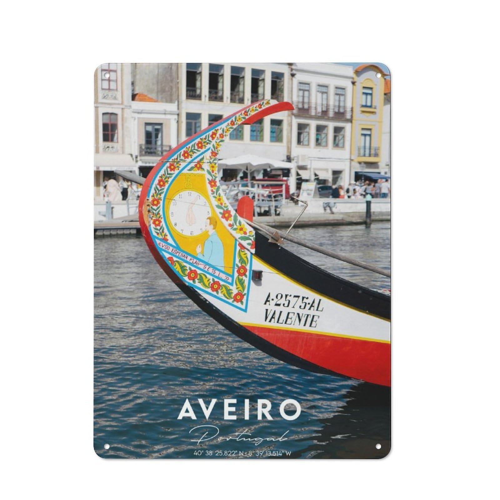 Rustic Metal Sign 40x30cm Featuring Aveiro Coordinates for Hallway Wall, for Collectors Decorating Hallways And Entrance Areas