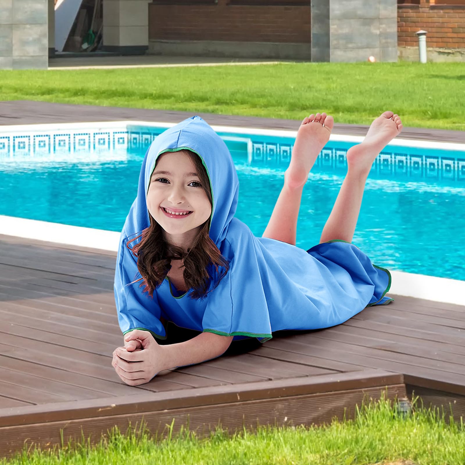 Bambini Swim Poncho Surf Poncho Asciugamano con Cappuccio, Robe da Bagno Towel in Microfibra Assorbente, Accappatoio per Surf Viaggi Campeggio Piscina Spiaggia, Blu