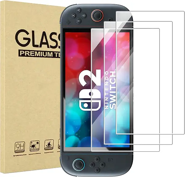 ProCase 3 Pack Screen Protector Compatible with 2025 Nintendo Switch 2, Tempered Glass Screen Film Guard Rounded Edge Real Glass Screen Protector for 7.9-Inch Nintendo Switch 2025