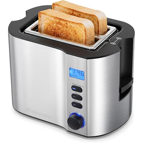 Elite Gourmet 2-Slice Toaster, Extra-Wide Slot, 6 Settings, Warming Rack