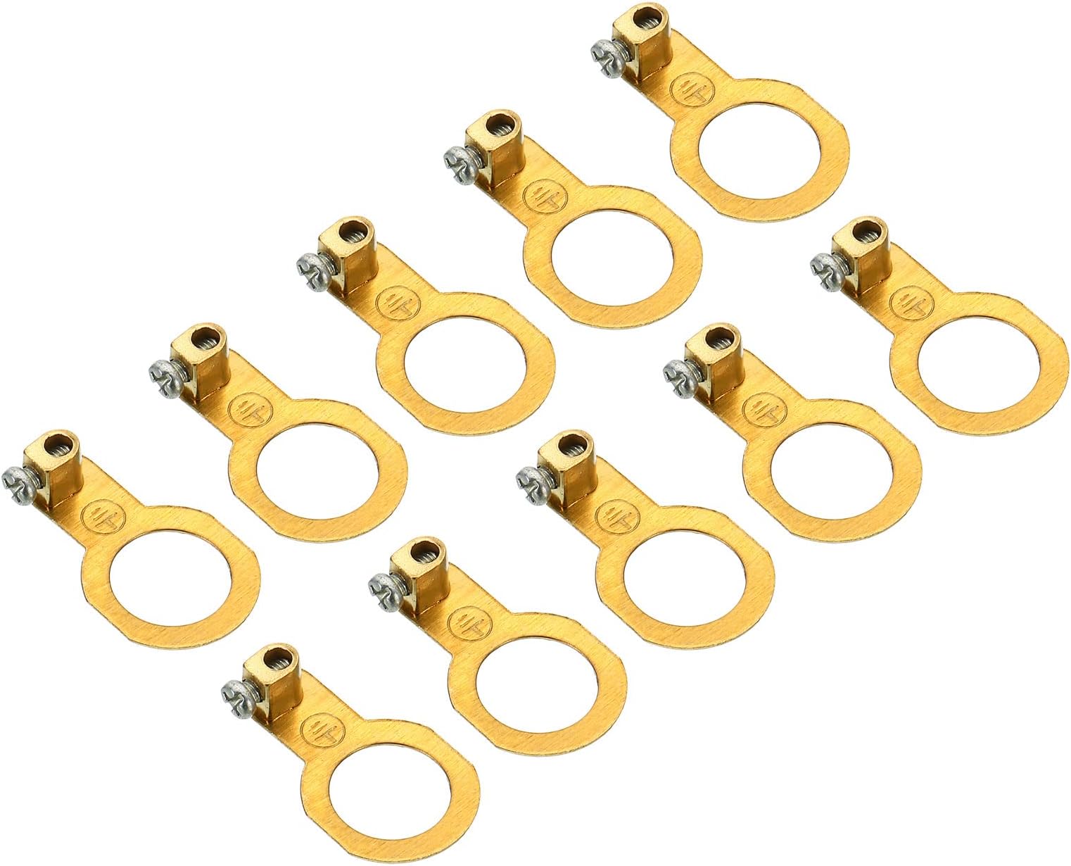 Generic Terminal Ring, 10 Pack Copper Screw Style Ground Terminal Wire Connector Ground Wire Lugs with End Screw Stopper, Gold Tone