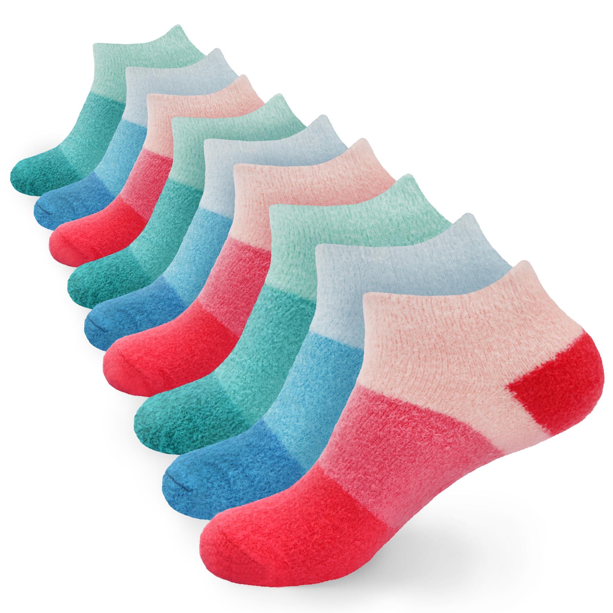 BambooMN Women's Aloe Infused Fuzzy Nylon Moisturizing Spa Socks - Assortment 99 - Size 4-8 - 9 Pairs