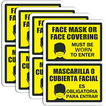 Amazon Com Face Mask Required Sign In Spanish And English 4 Pack 9 X 6 5 Adhesive Vinyl Wall Or Window Signage Public Safety Decal Helps Keep Your Business Safe Upgraded Office Products