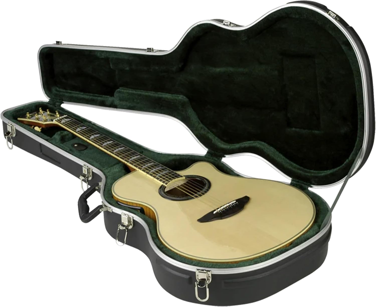 SKB Hardshell Travel Case for Thin-Line Acoustic or Electric Guitars, Molded In Bumpers for Protection, Plush Lined Interior and Latches, Black