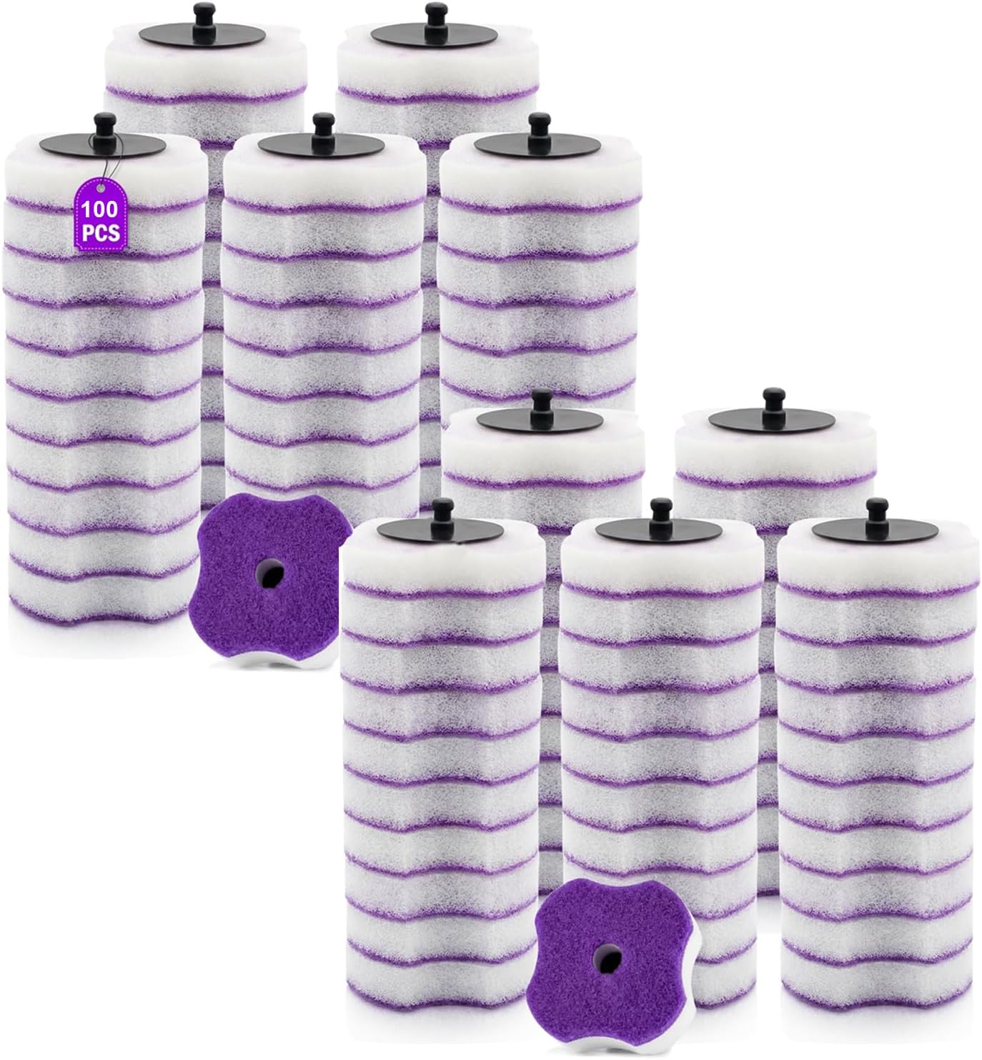 Toilet Bowl Wand Refills, 100PC Lavender Breeze Purple Refill Heads, Disposable Compatible with Household Brushes Scrubber (2)