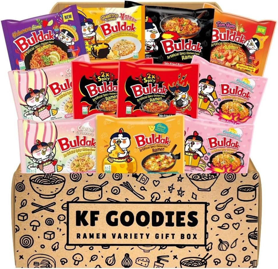 KF GOODIES Korean Ramen Variety Pack Gift Box (11 Count) – Spicy Buldak Noodle Assortment for Birthdays, College Care Packages, Office Snacks, and Gift Baskets