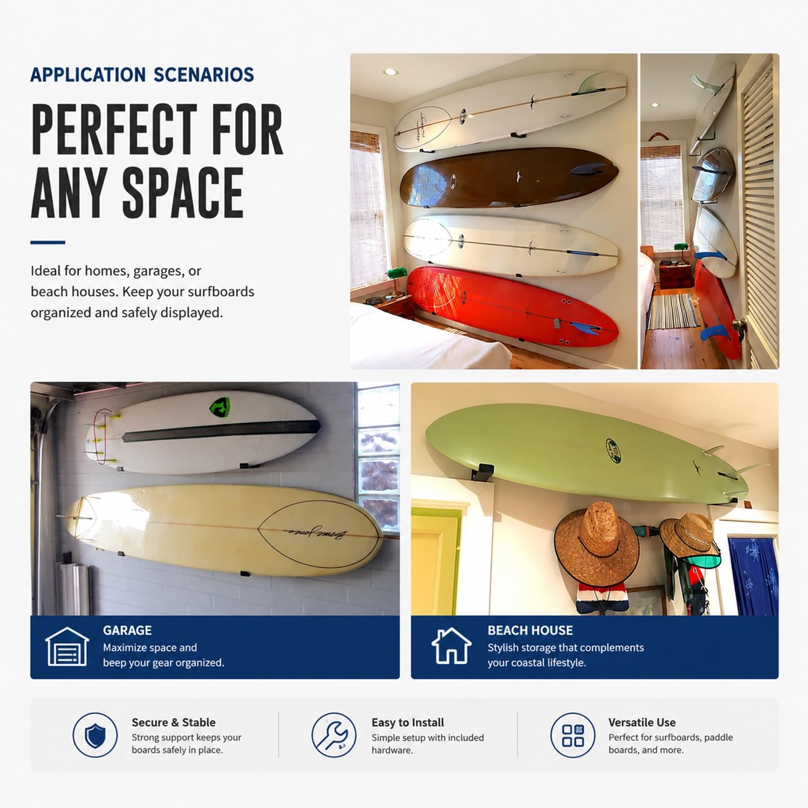 Wieszak na Desk Surfingowy na Ścianę, Stalowy Stojak do Przechowywania Deski Surfingowej z Pianką Ochronną, do Paddleboards Shortboards i Longboards