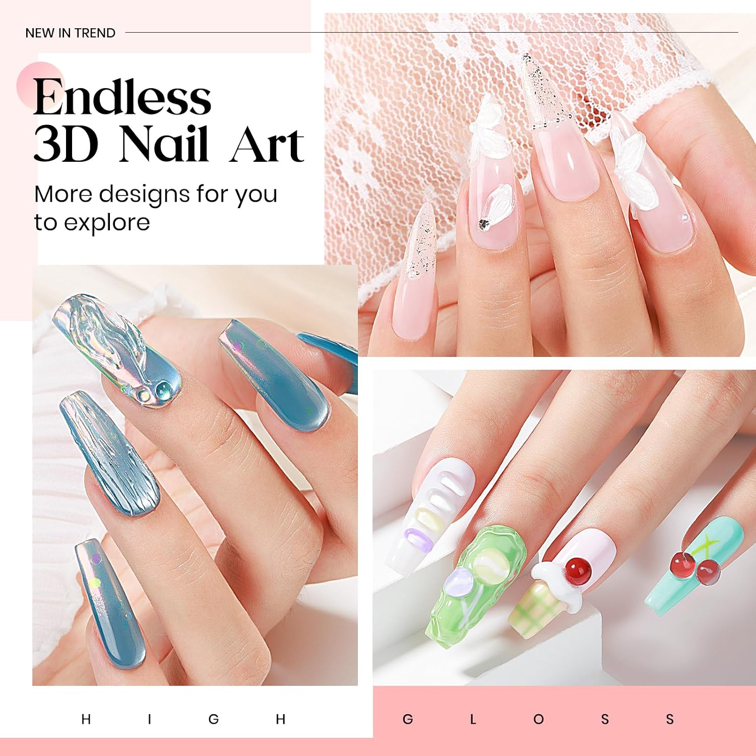 MIZHSE Sculpting Gel for Nails, Clear Solid Builder Gel for Nails and 5D Nail Gel Kit, Carving Building Modeling 3D Nail with Portable Nail Lamp Soak Off Nail Art Manicure Home