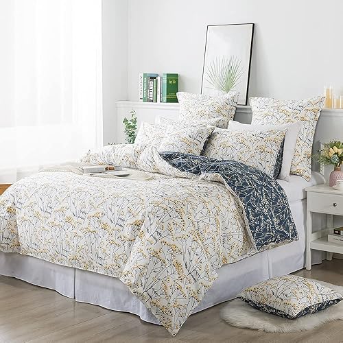 Miniatura 2 de FADFAY Juego de funda de edredón tamaño individual XL, 100 % algodón, color blanco y azul marino, reversible, para dormitorio universitario, juego