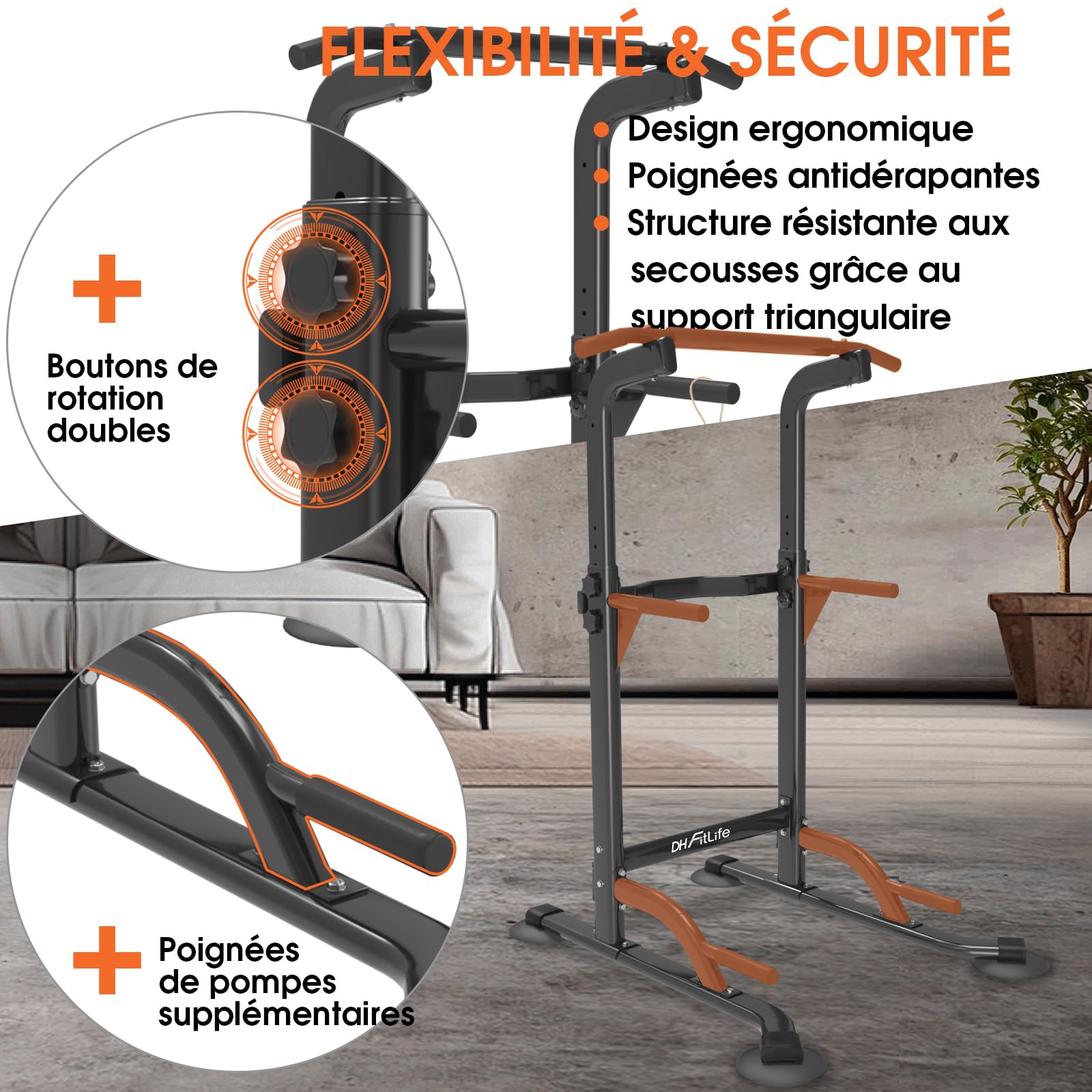 DH FitLife Power Tower Dip Station| Barre de traction autonome | Barre de dips pour le dos | Station de musculation Power Tower | Station de fitness | Rack de puissance pour salle de sport à domicile