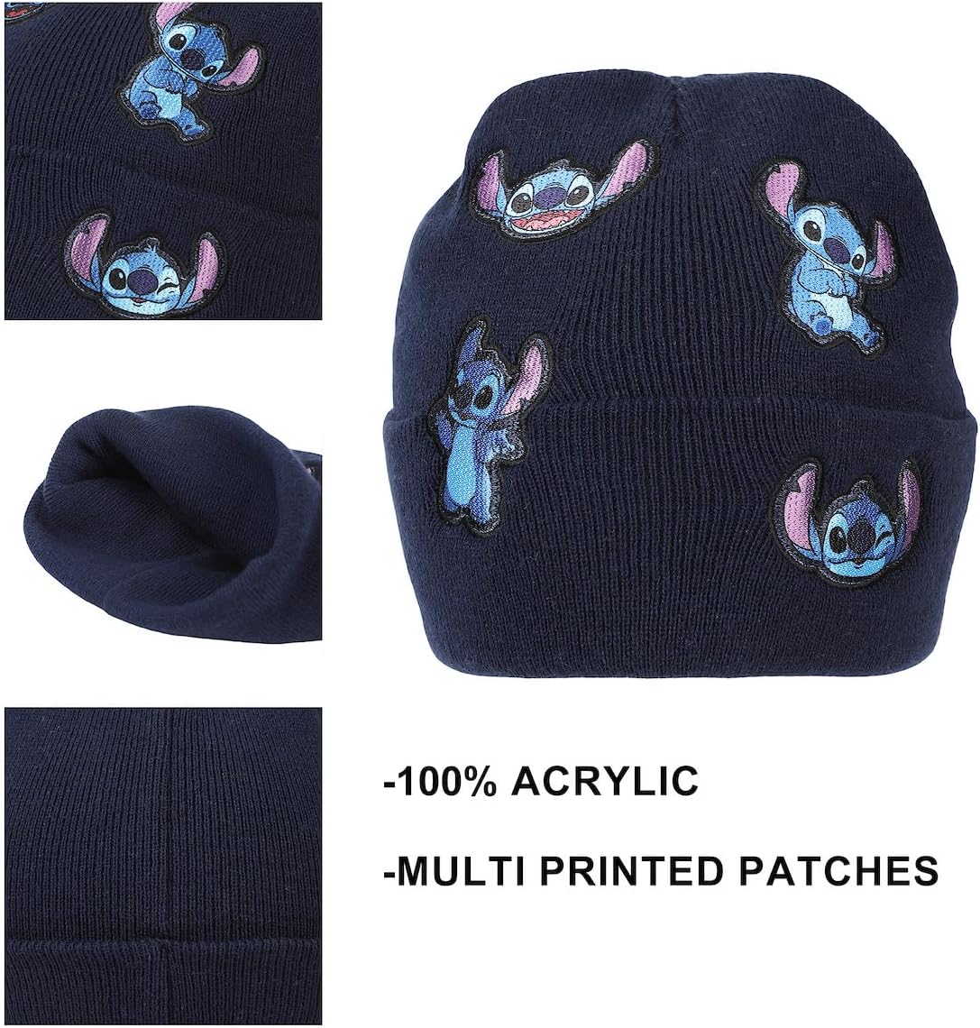 Disney Stitch Printed Character Patches Navy Cuff Beanie - Image 2