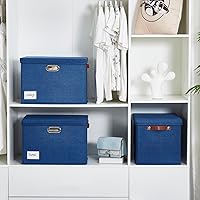 Vista 7 de 17" Large Collapsible Storage Bins with Lids, Stackable Closet Organizers with PU Handle and Labels, 3-Pack Decorative Fabric Storage Boxes for