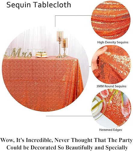 Miniatura 2 de Partisout Mantel cuadrado de lentejuelas color naranja de 50x50 pulgadas, para mesas rectangulares, mantel de Navidad, Halloween, manteles