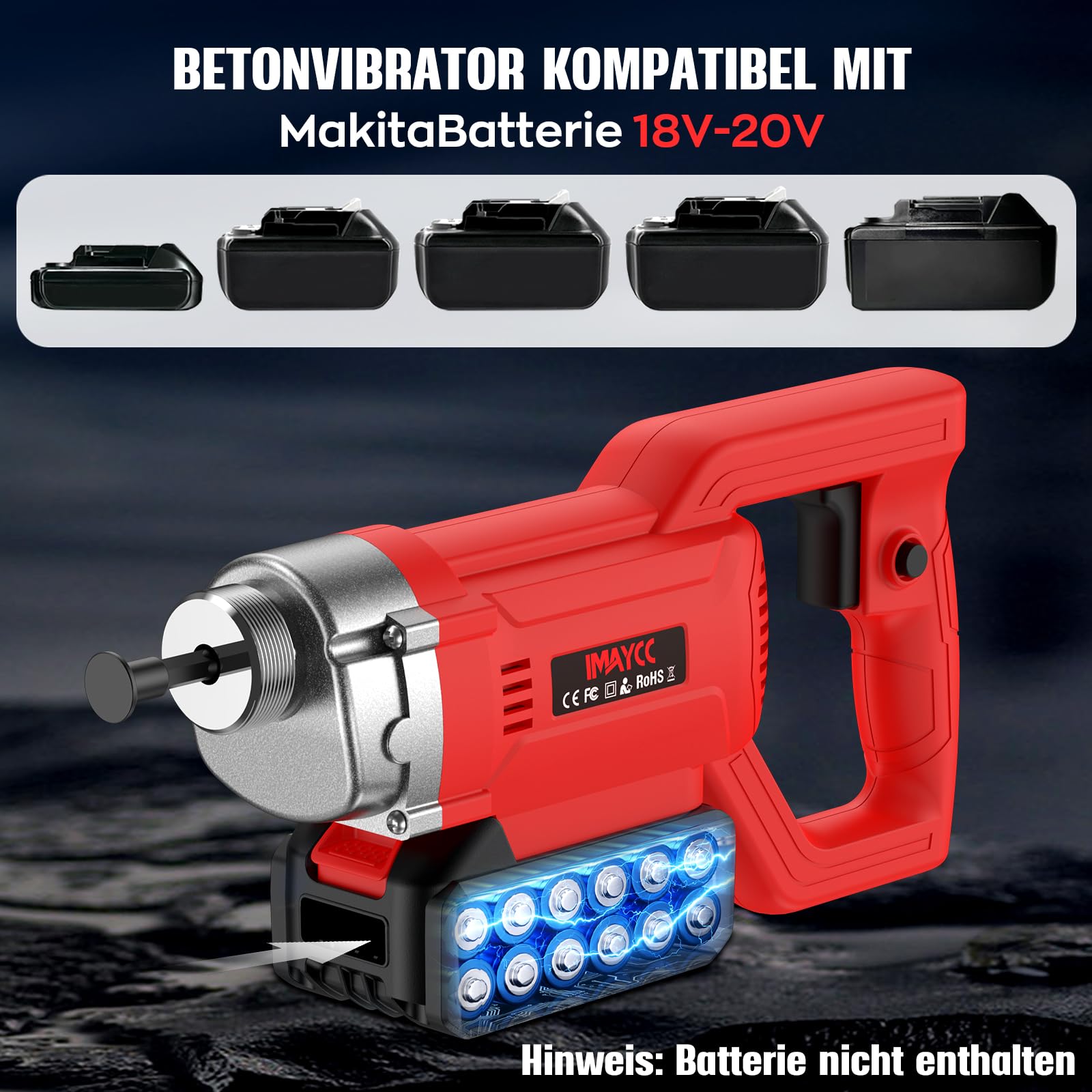 IMAYCC 21V Vibratore per Calcestruzzo Senza Cavo, Senza Spazzole Vibratore da Costruzione Elettrico 3980giri/min, Lunghezza asta Vibrante 1.5M, per Strade Tunnel Ponti (Senza Batterie）