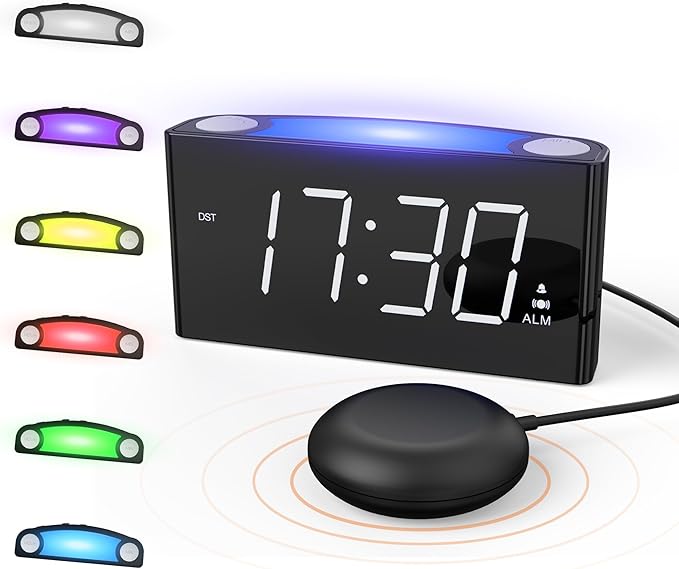 Loud Vibrating Alarm Clock for Heavy Sleeper/Deaf/Hear Impaired, Dual Alarm Clock with Bed
