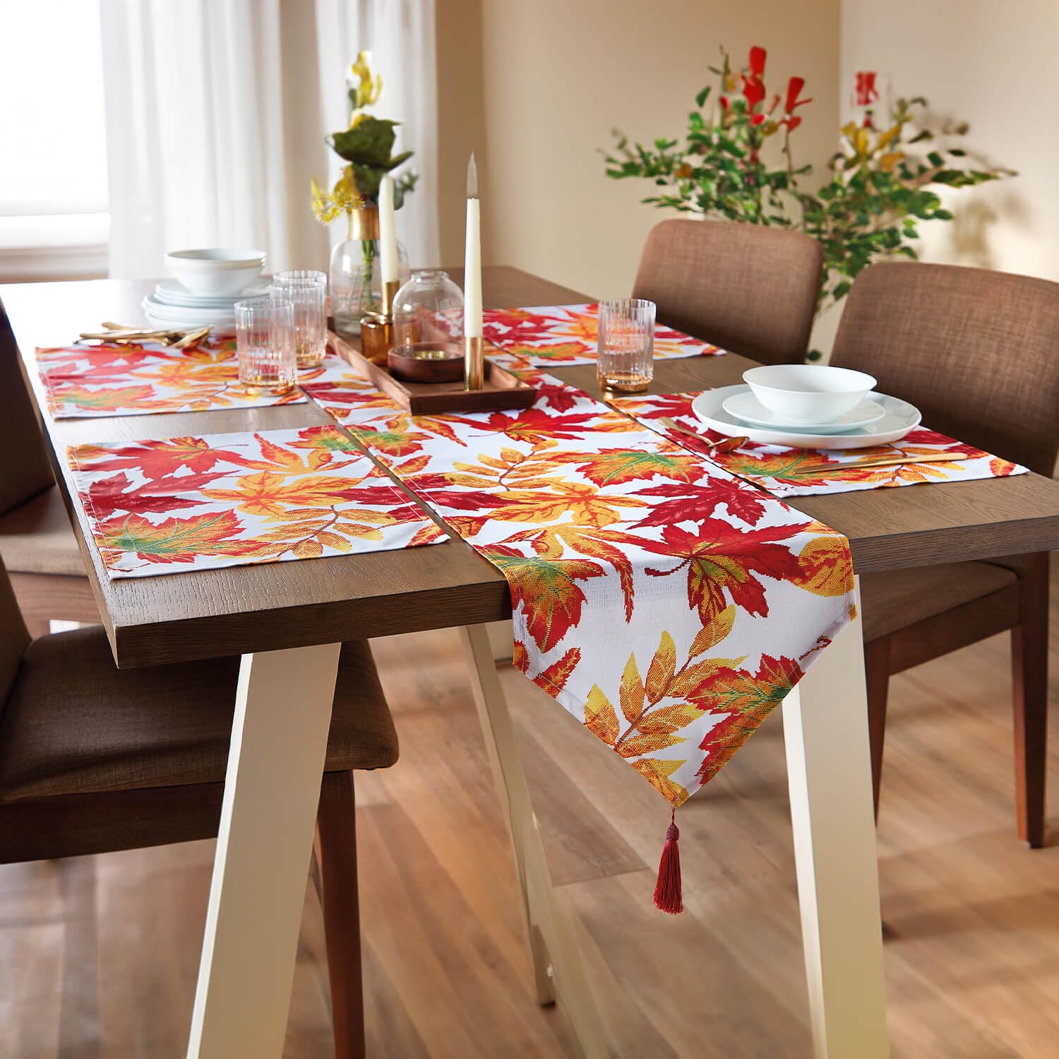 Coopers Of Stortford Autumnal Colors (Red, Orange, Yellow) Autumn Leaves Placemats & Runner