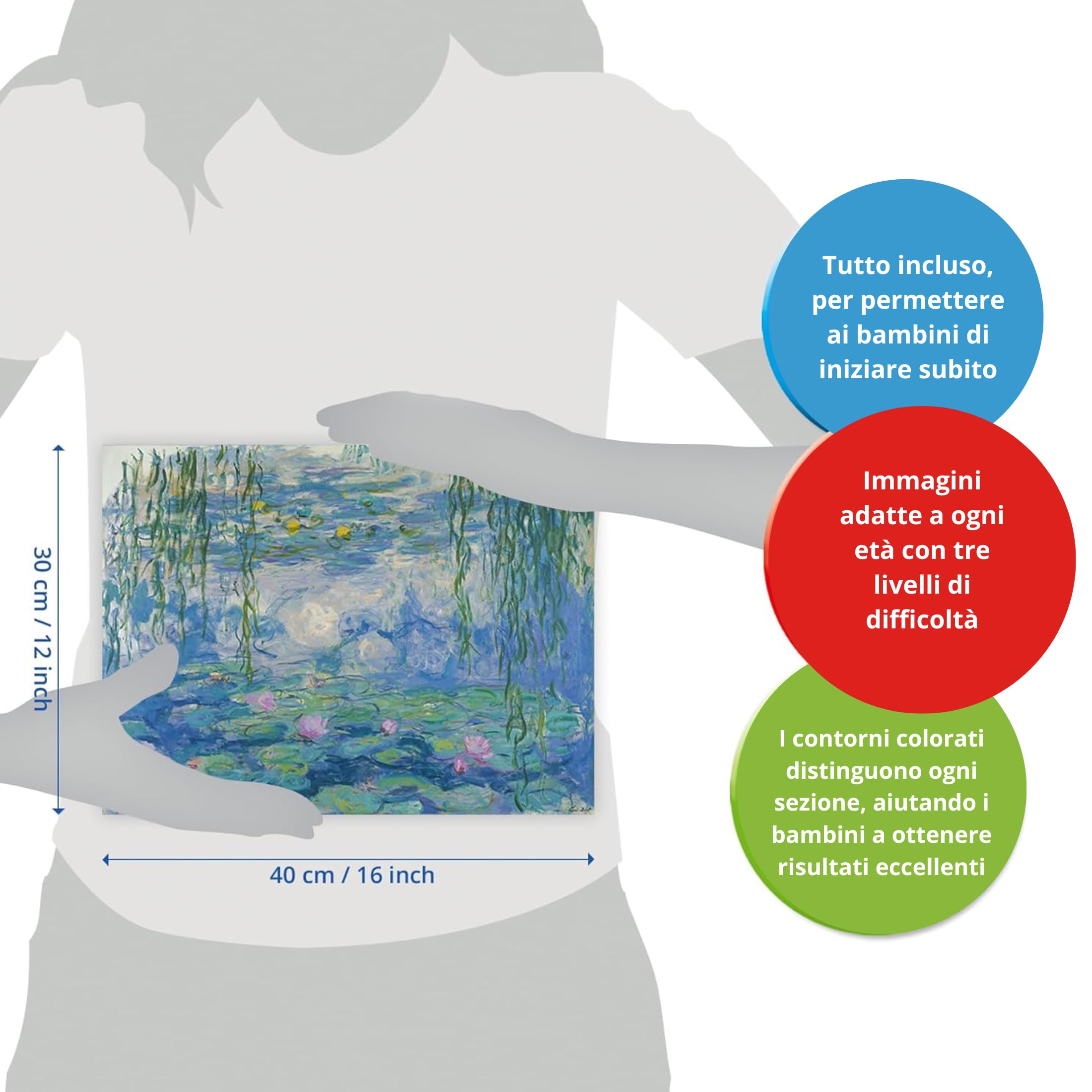 Ravensburger CreArt: Monet Le ninfee – Dipingere con i Numeri Adulti, Attività Creativa e Rilassante, Kit Pittura con Pennello e Colori Inclusi, 30 x 40 cm, Idee Regalo