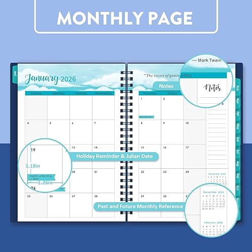 Vista 29 de Agenda 2026 – Agenda 2026, enero 2026 a diciembre 2026, 6.3 x 8.4 pulgadas, agenda 2026 semanal y mensual, pestañas coloridas, cubierta de Negro