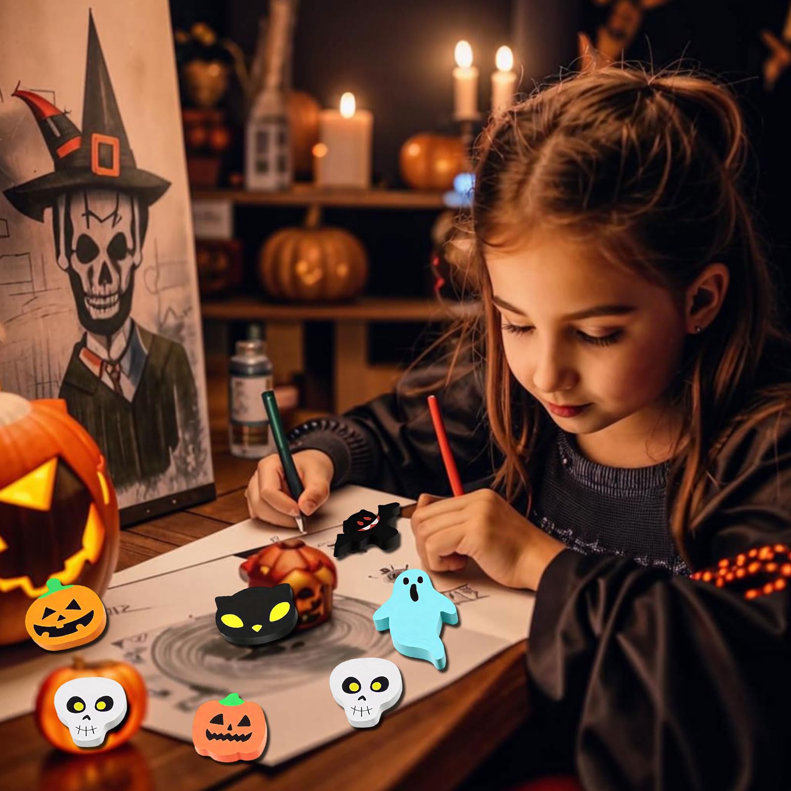 24 Pcs Halloween Mini Erasers for Halloween Gifts,Halloween Cute Small Erasers Bulk with Fun Pumpkin Ghost Bat,Eraser Trick or Treat Party Favors Gift Bag Filler for School Classroom Rewards Prizes - Image 4