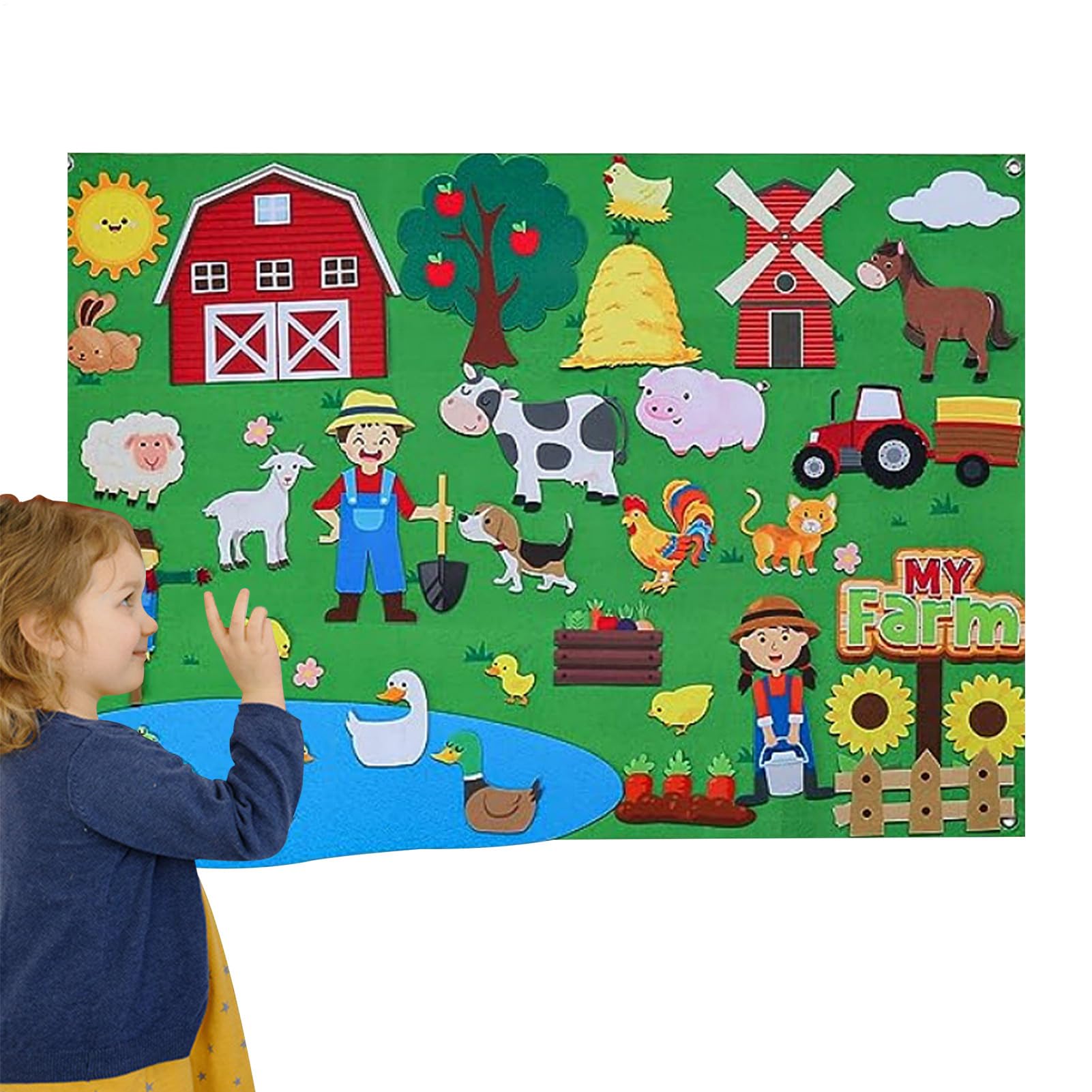 Tavola in feltro per bambini - Set di storie in feltro di flanella fai da te,Set di tabelloni multifunzionali in sfocato con animali da fattoria, attività educative da parete per bambini in età