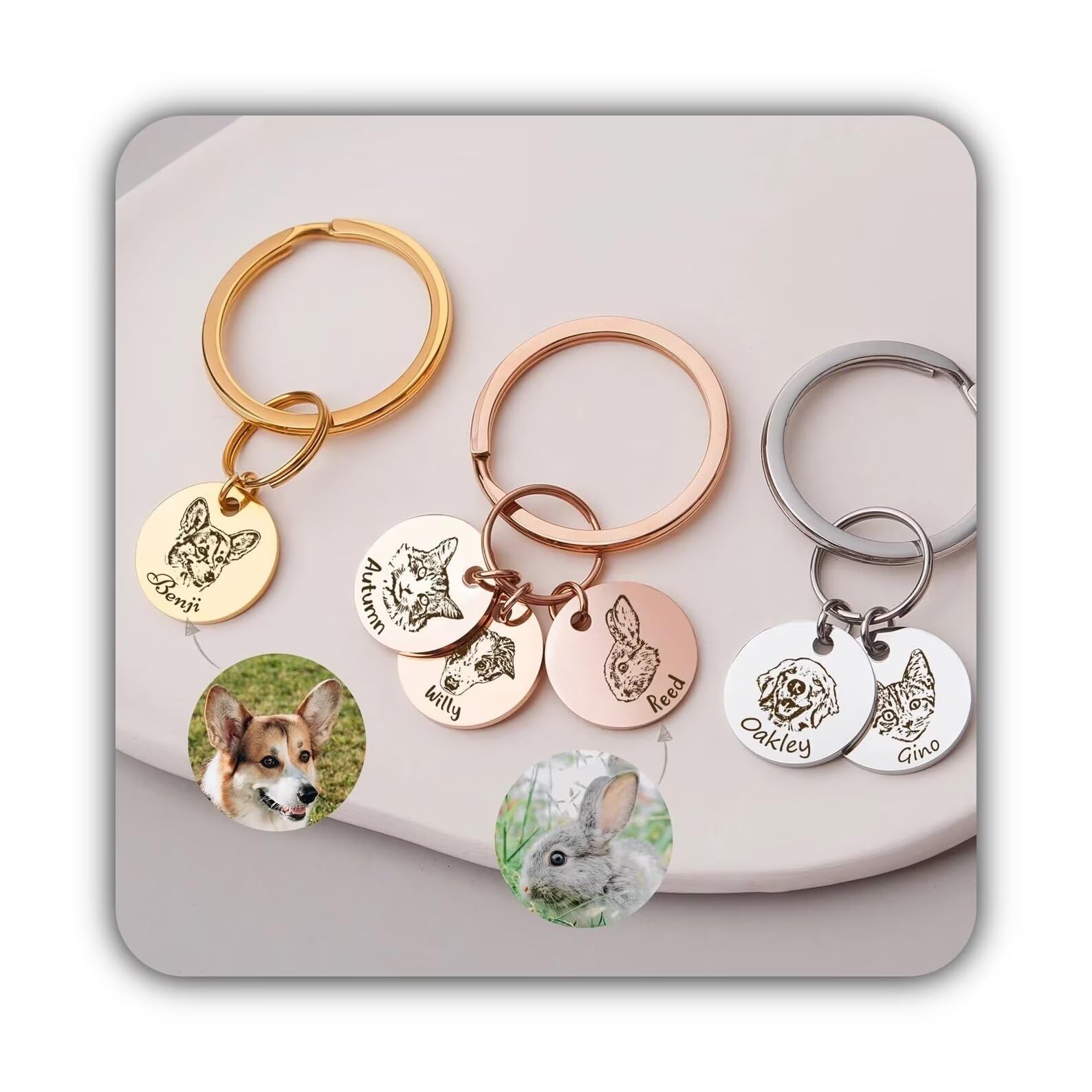 Regali per la mamma del cane - Portachiavi ritratto personalizzato per animali domestici - Portachiavi per cani inciso - Portachiavi per animali domestici - Regalo personalizzato per animali domestici
