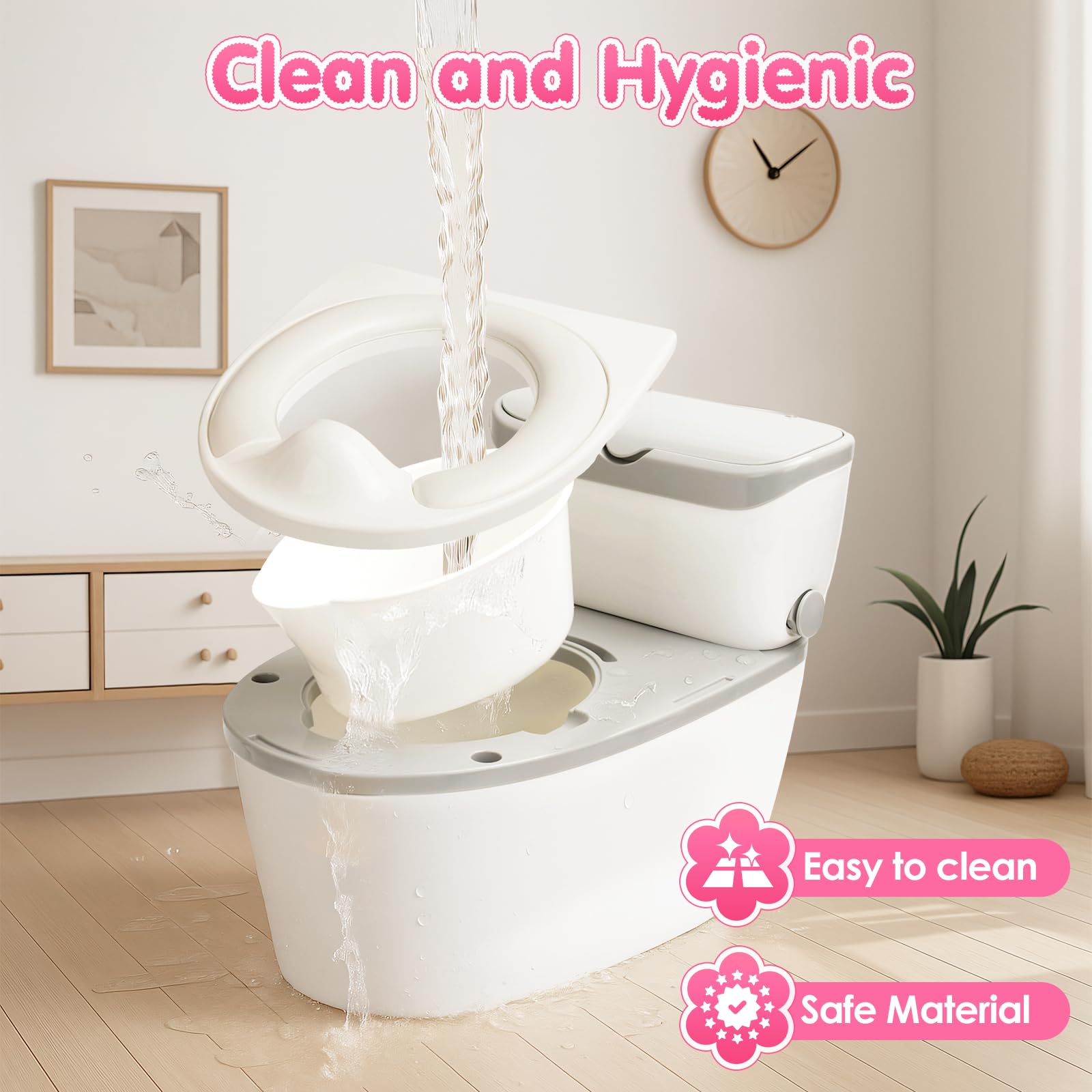 TOSGN 3-in-1 Kleinkind Töpfchentraining Toilette, ab 6 Monaten, realistischer Töpfchentrainingssitz mit Spülgeräusch, Tücheraufbewahrung, Toilettenpapierhalter