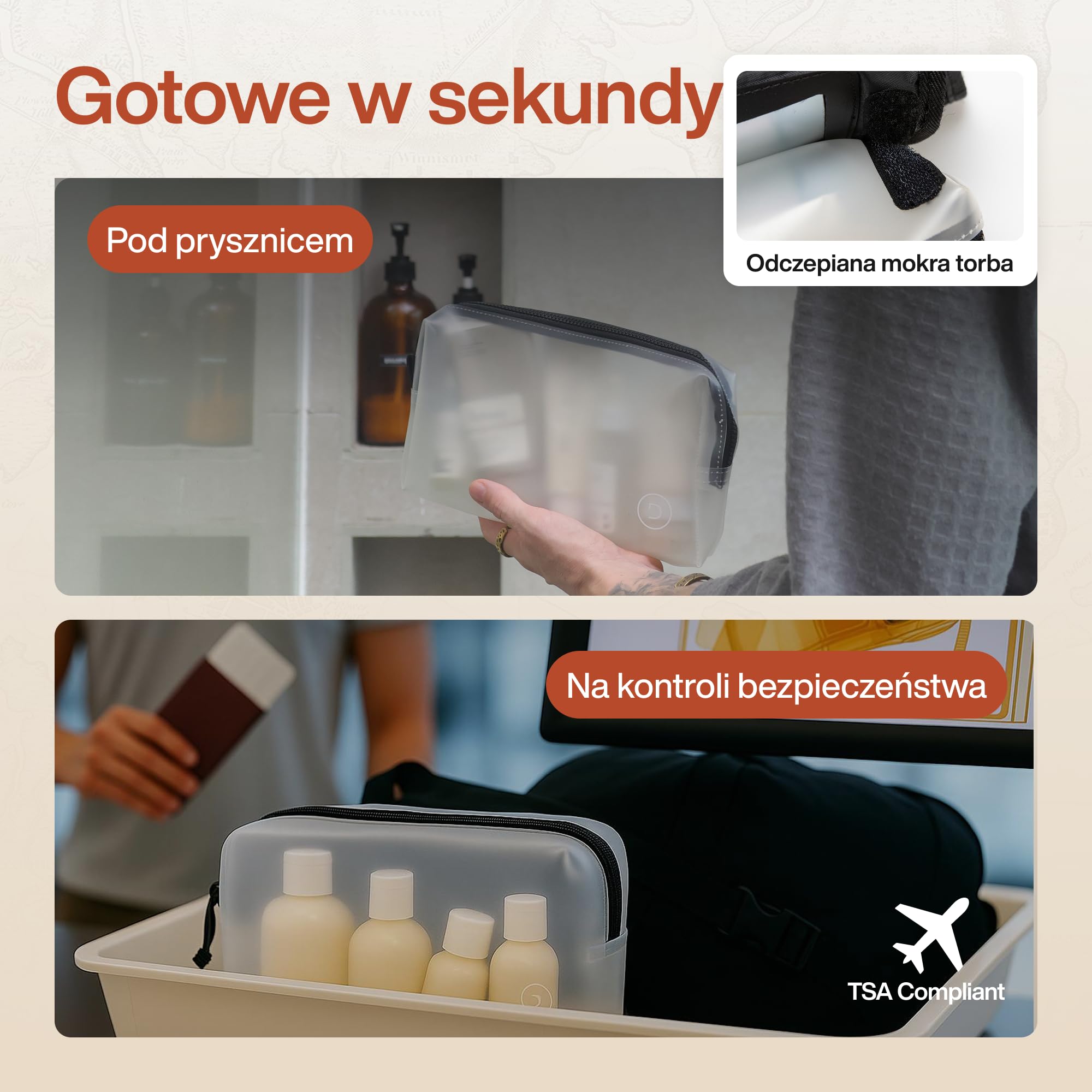 TRAVEL DUDE Składana kosmetyczka dla kobiet i mężczyzn – kosmetyczka do zawieszenia, płaska torba na pranie i mała kosmetyczka, torba pod prysznic, na kemping z workiem o pojemności 1 litra, bagaż