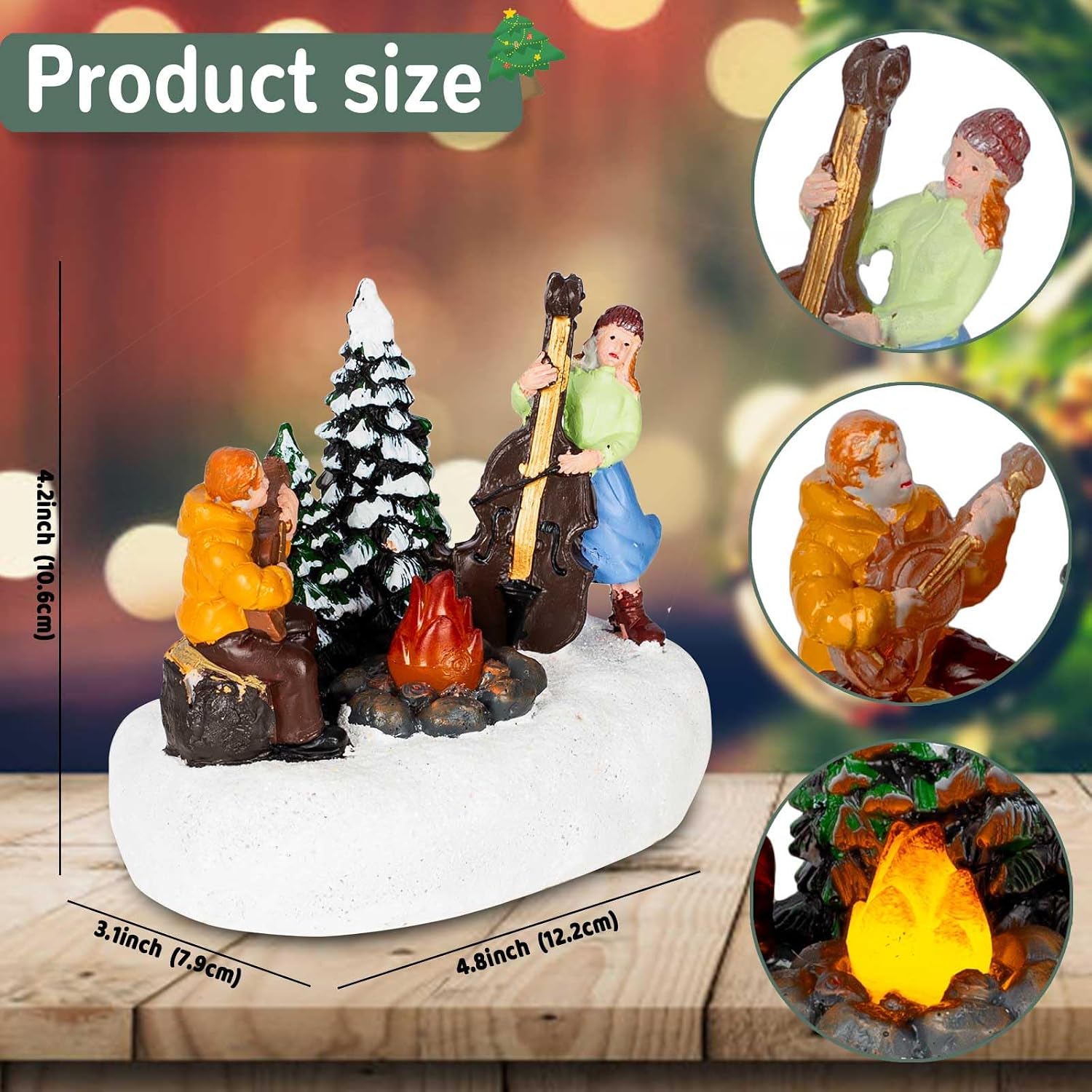 innodept12 Christmas Village Accessories Figurines Scene with LED Light, Battery Operated(3V) not Included (Playing Guitar Warm Campfire)