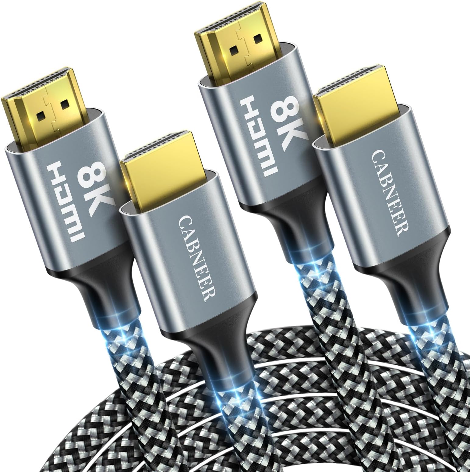 - 8K HDMI Cable 10 ft 2Pack, 48Gbps High Speed HDMI 2.1 Cable, Braided HDMI Cable 2.1 8K 60Hz 4K 120Hz Support for HDR eARC HDCP 2.2/2.3, HDMI Cord Compatible with HDTV, Laptop, Monitor, PC